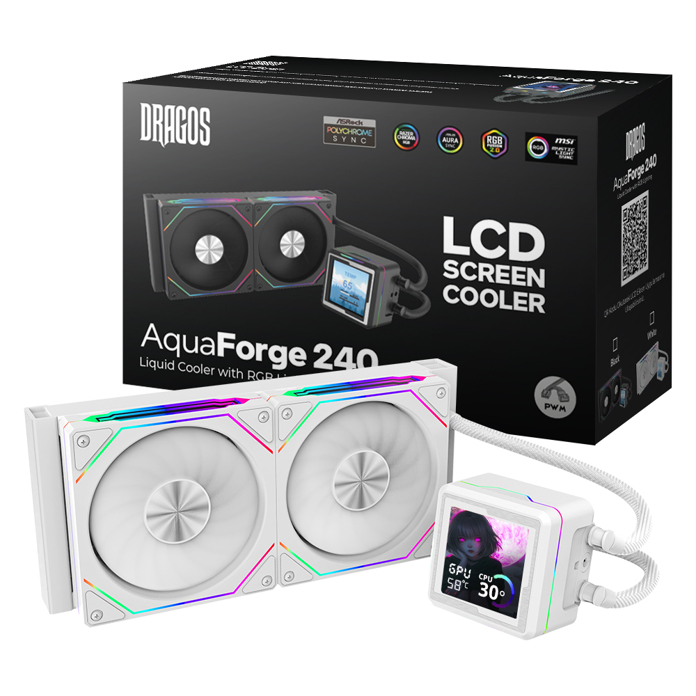 Dragos AquaForge V2 240MM Beyaz ARGB LCD Ekranlı Sıvı Soğutucu