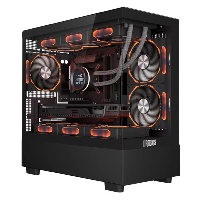 Dragos Basalt Pro 6x Argb Fan USB 3.0 600W 80+ Plus mATX Panoramik Temperli Cam Gaming Kasa Siyah - 1