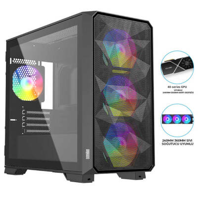 Dragos Diamond 4x ARGB Fan USB 3.0 Tempered Glass mATX Oyuncu Bilgisayar Kasası - 1