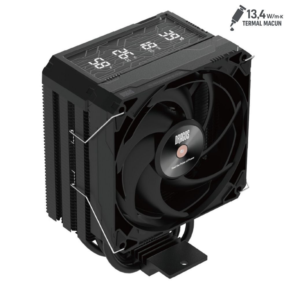Dragos DIGITAL Isı Göstergeli 4 Isı Borulu 220W CPU Soğutucu Siyah