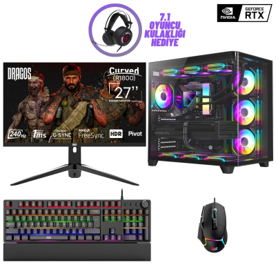 Dragos DRx7285 Ryzen 5 7600 32GB DDR5 Ram 1TB NVMe 16GB RTX4060Ti 27 İnç 240Hz Curved Sıvı Soğutmalı Oyuncu Bilgisayarı - 1