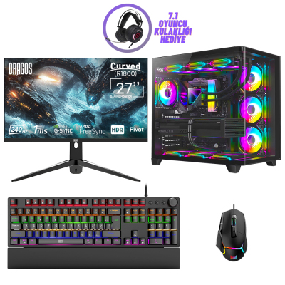 Dragos DRx7331 i7 12700KF 32GB DDR5 Ram 1TB NVMe 16GB RTX4060Ti 27 İnç 240Hz Curved Oyuncu Bilgisayarı - 1