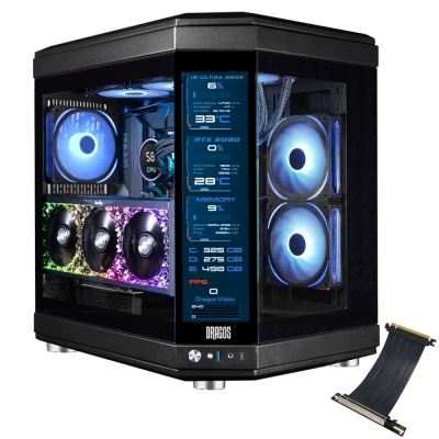 Dragos North Evo Vision Plus LCD PCIe 4.0 Riser 7x ARGB Fan Type C Mid Tower Temperli Cam Gaming Kasa Siyah - 1