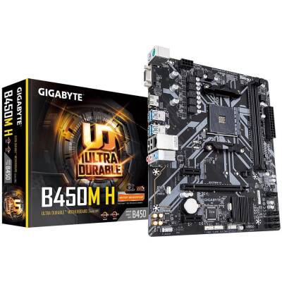 Gigabyte B450M-H Sata,M2 Ddr4 3600MHz Usb 3.1 Vga Hdmi Ses G.Lan AM4 Anakart - 1