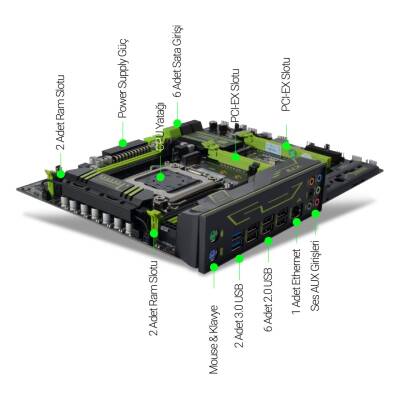 Huananzhi X79 Sata Ddr3 1866 MHz Usb 3.0 Ses G.Lan LGA2011 Anakart - 2