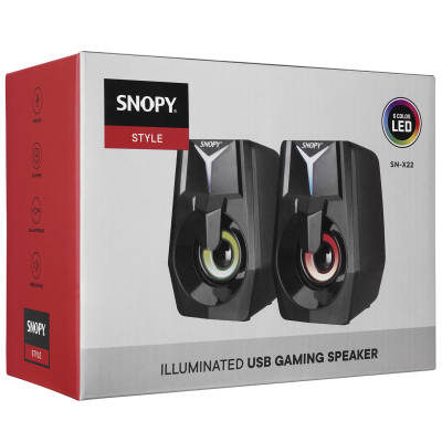 Snopy SN-X22 Style 2.0 6w Siyah USB Led Işıklı Hoparlör - 6