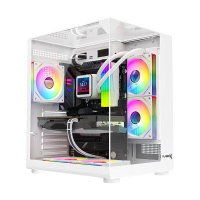 Turbox Teras Akvaryum Cam Beyaz 4x ARGB Fanlı 500W ATX Kasa